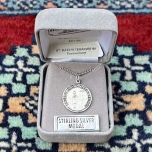 St. Kateri Tekakwitha Sterling Silver Round Religious Medal Necklace 18” Chain